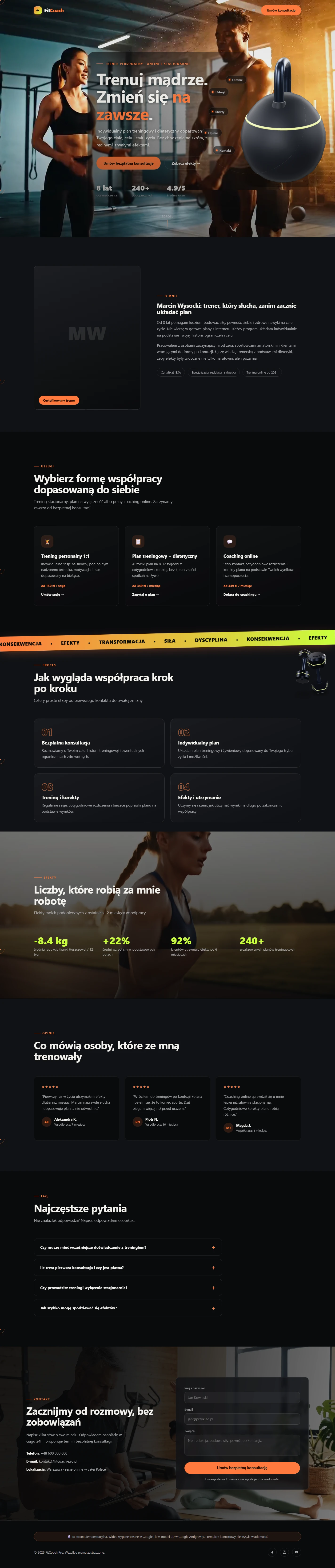 Podgląd strony trenera personalnego FitCoach